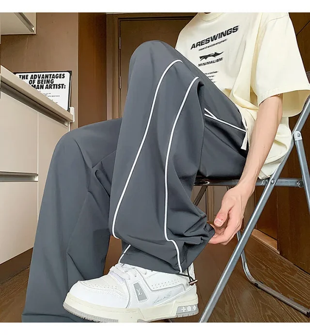 Trendy Brand Striped Ice Silk Pants for Men Detail