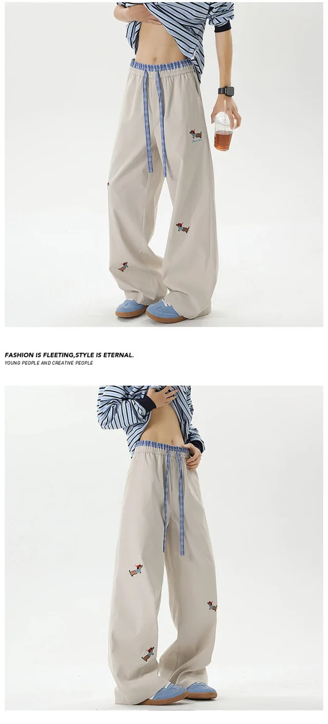 Men's Summer Ice Silk Trousers with Puppy Design Detail