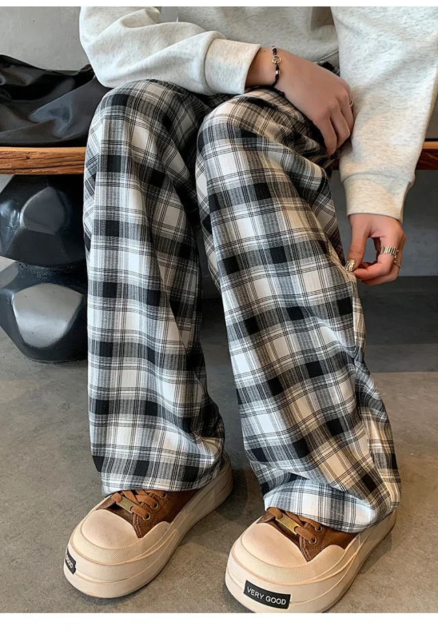 Women's 2025 Fall High-Waist Drawstring Plaid Pants Detail