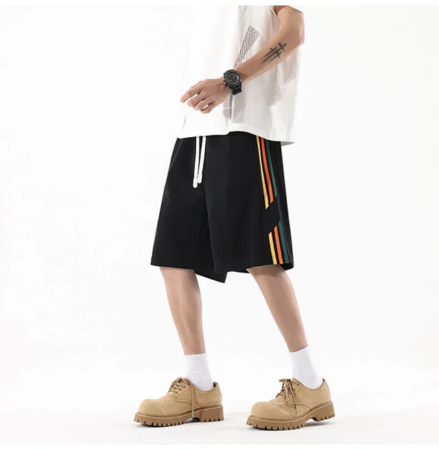 Men's Summer Sporty Basketball Shorts with Rainbow Stripe Detail