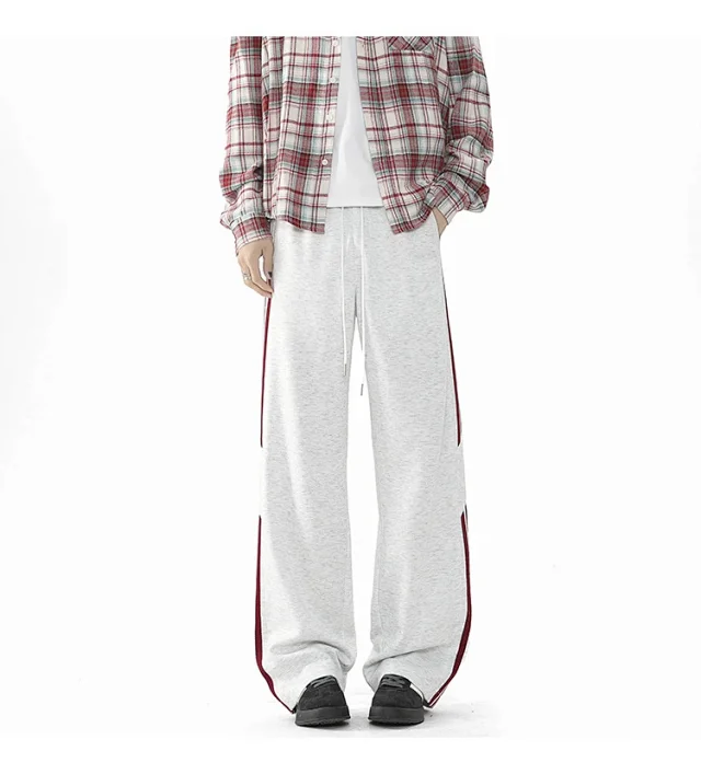 2025 Spring New US High Street Striped Patchwork Sweatpants for Men (Large Size, Wide-Leg, Loose & Casual Sportswear) Detail