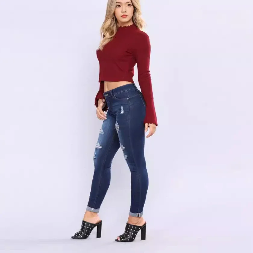 High - waist Ripped Stretch Jeans for Women