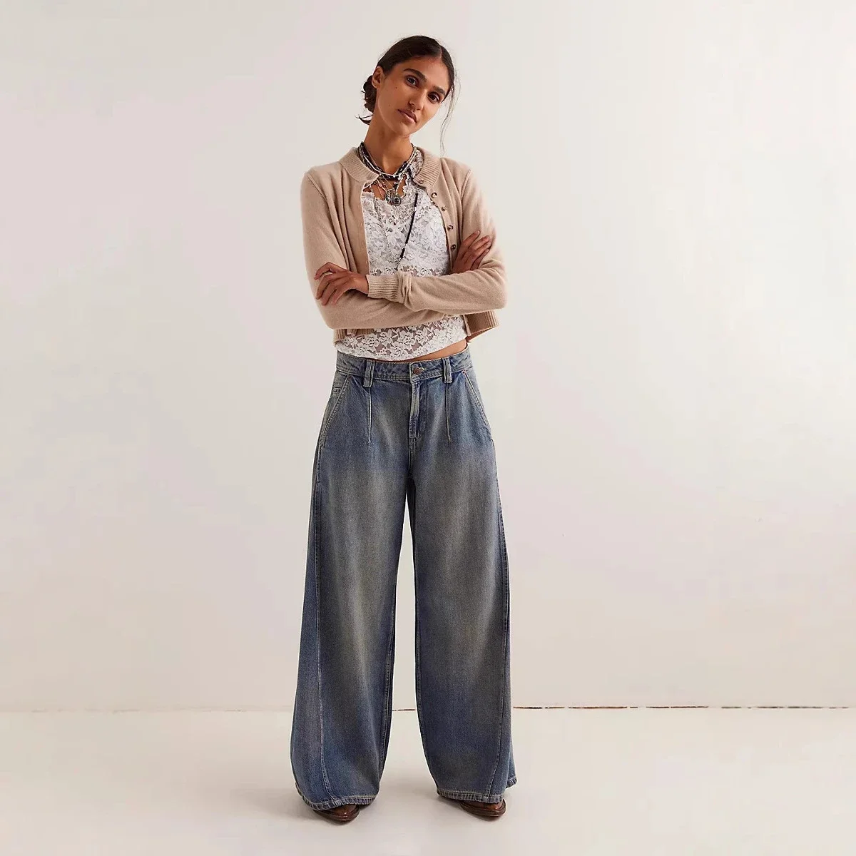 Vintage Wide-Leg Denim Pants for Women
