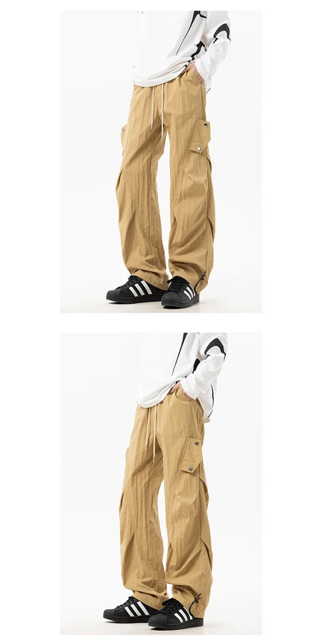 2025 Summer Men's Khaki Parachute Pants Detail