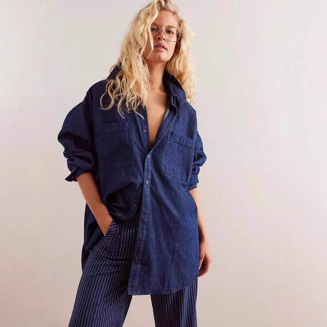Amazon Hot Selling Loose Denim Shirt for Women