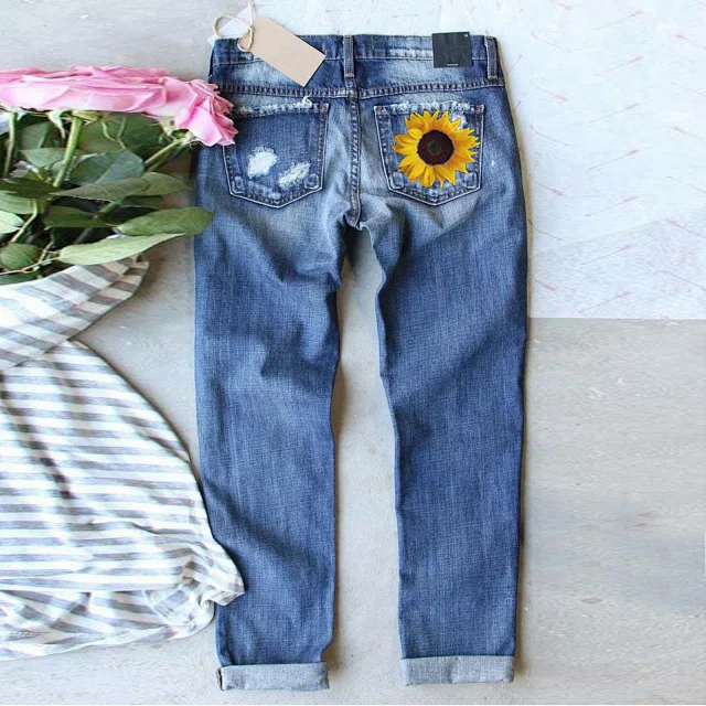 Fashion Slim Printed Denim Pants for Women Detail
