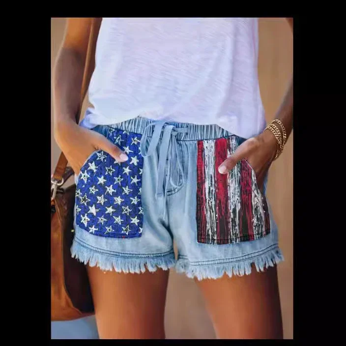 High-Waisted Drawstring Fringe Denim Shorts