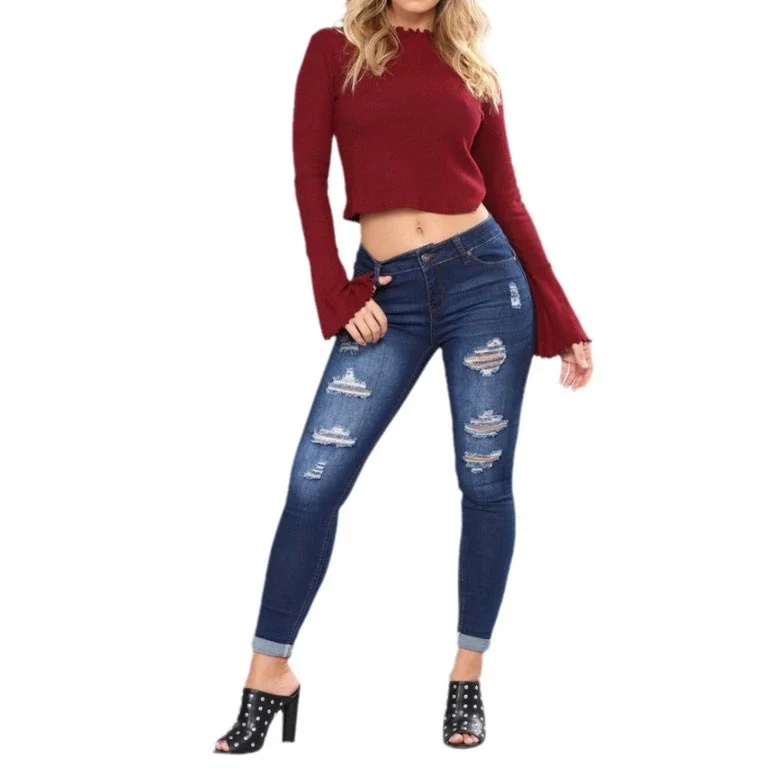 High - waist Ripped Stretch Jeans for Women