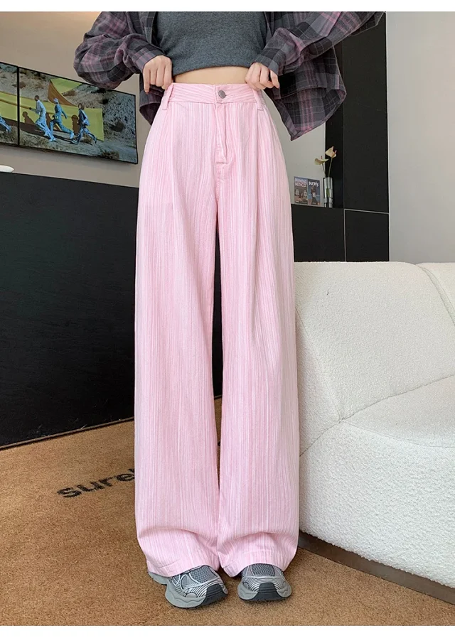 2025 Blue Striped Wide-Leg Pants for Pear-shaped Women Detail