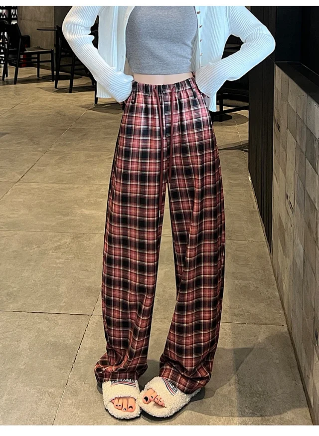 Women's 2025 Fall High-Waist Drawstring Plaid Pants Detail