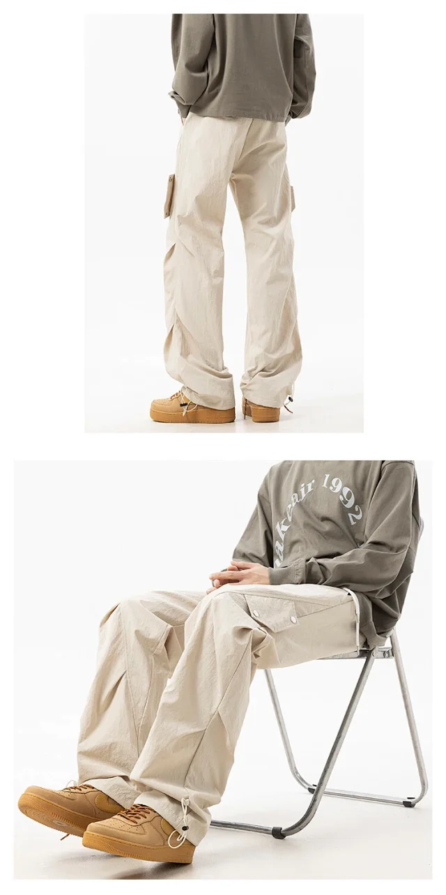 2025 Summer Men's Khaki Parachute Pants Detail