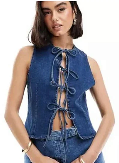 Factory Direct: Amazon AliExpress European & American Women's Fashion Casual Strappy Denim Vest Detail