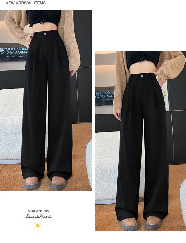 2025 Blue Striped Wide-Leg Pants for Pear-shaped Women Detail