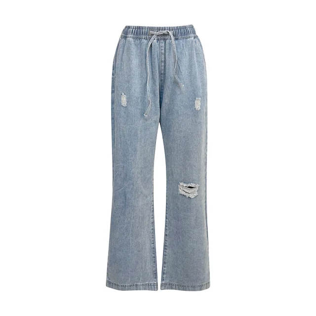 TEMU Women's Slim Fit Elastic Waist Jeans with Rips Detail