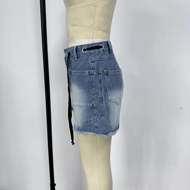 European and American Casual Drawstring Denim Shorts for Women Detail