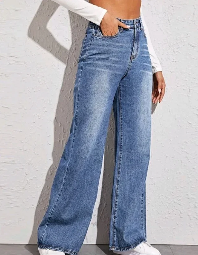 2025 Euro - US Hot Cat - whisker Wide - leg Jeans Detail