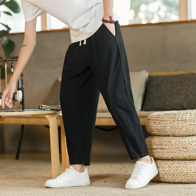 Men's Summer Thin Loose Wide-leg Cotton-Linen Pants Detail