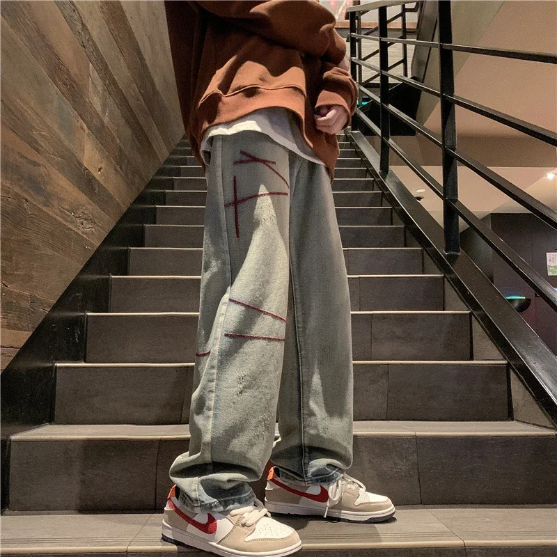 Men's Straight Jeans with Stitch Detail