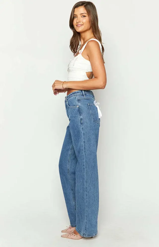 High-Waist Bowknot Straight Jeans for Women Detail