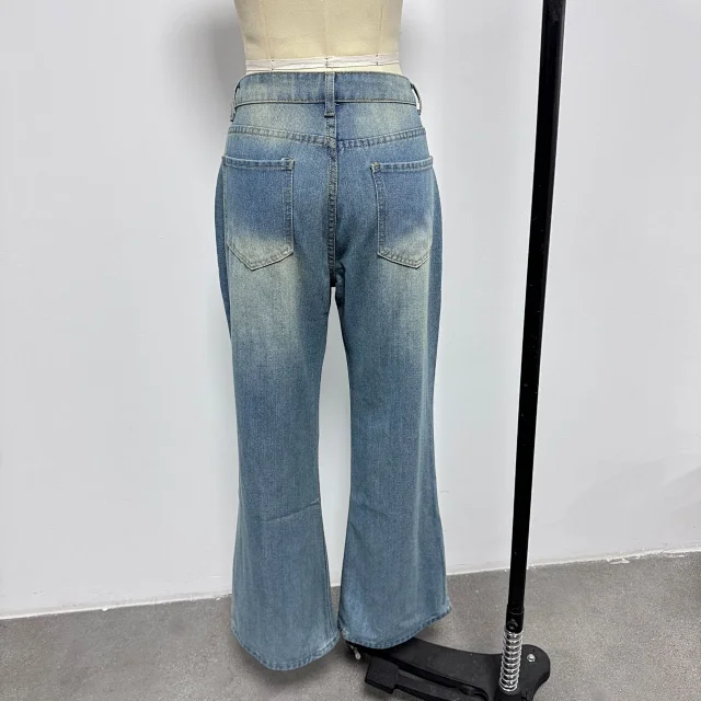 Women's Retro Wide-Leg Denim Pants Detail