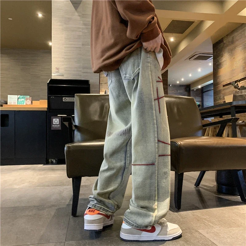 Men's Straight Jeans with Stitch Detail