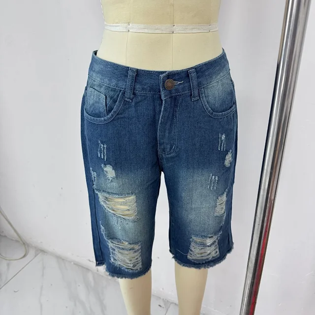 Men's Shorts: Fashionable Slim-fit Ripped Jeans (Direct from European/American Factories) Detail