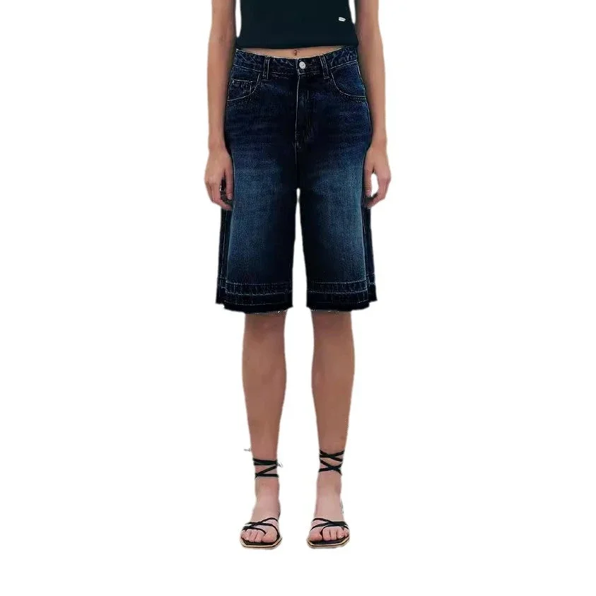 TUME Retro Loose High-waist Denim Capris for Women