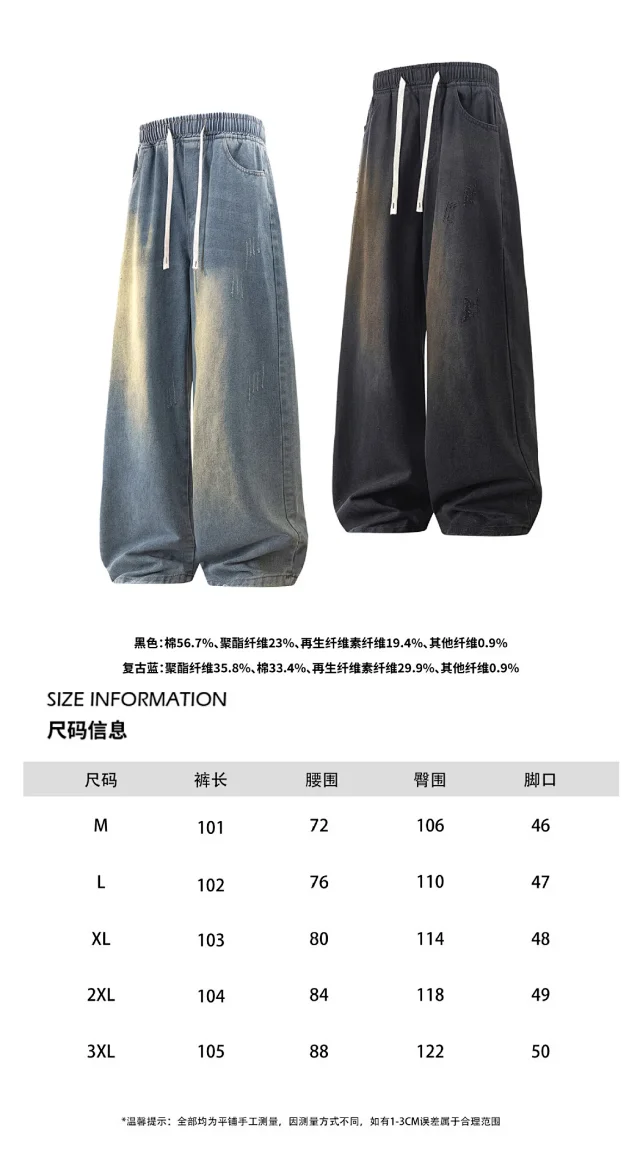 Men's Spring Loose Wide-leg Jeans Detail