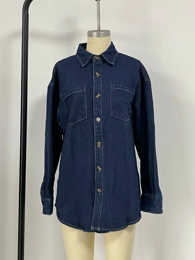 Amazon Hot Selling Loose Denim Shirt for Women Detail