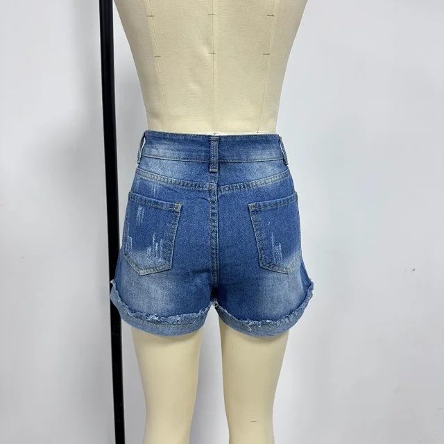 Women's Ripped Flap Denim Shorts Detail