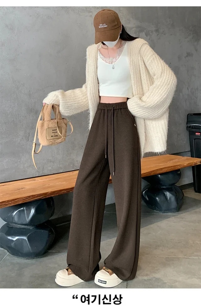 Fluffy Cloudy Lazy Soft Cashmere Wide-Leg Pants for Women Detail