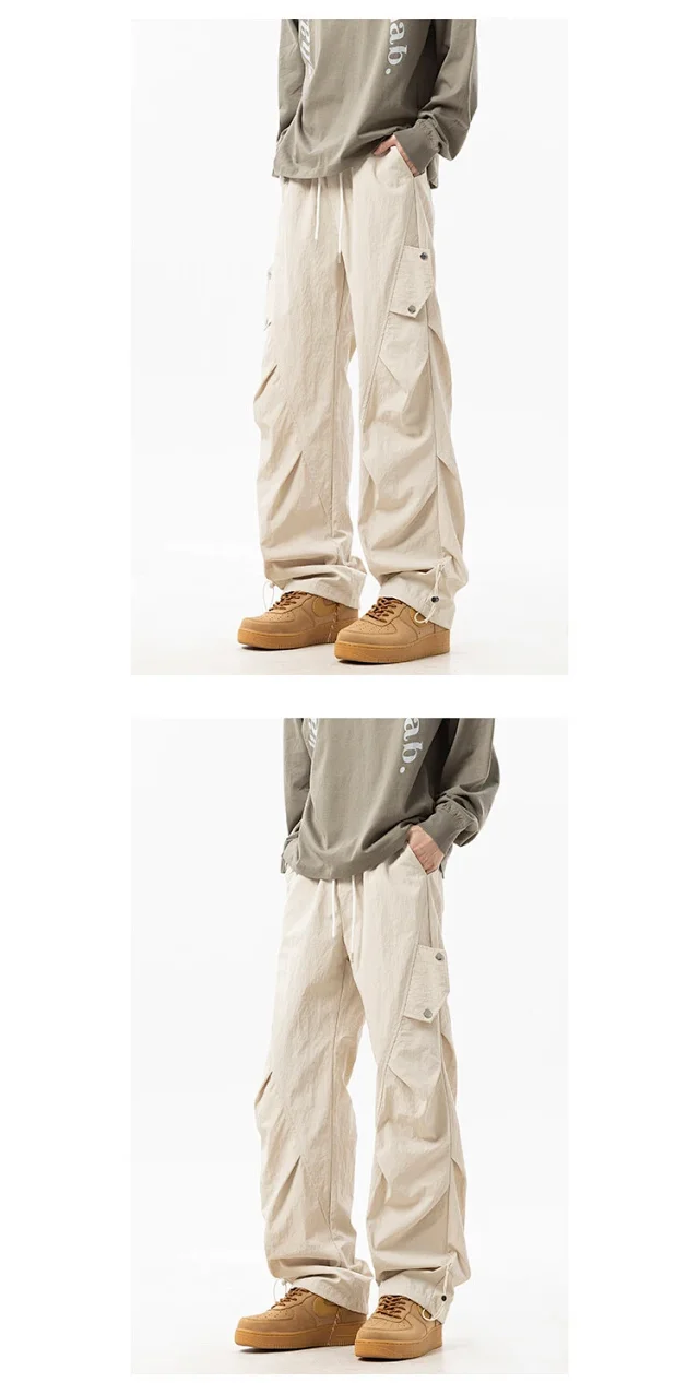 2025 Summer Men's Khaki Parachute Pants Detail