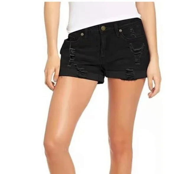Women's Distressed Cuffed Denim Shorts Detail