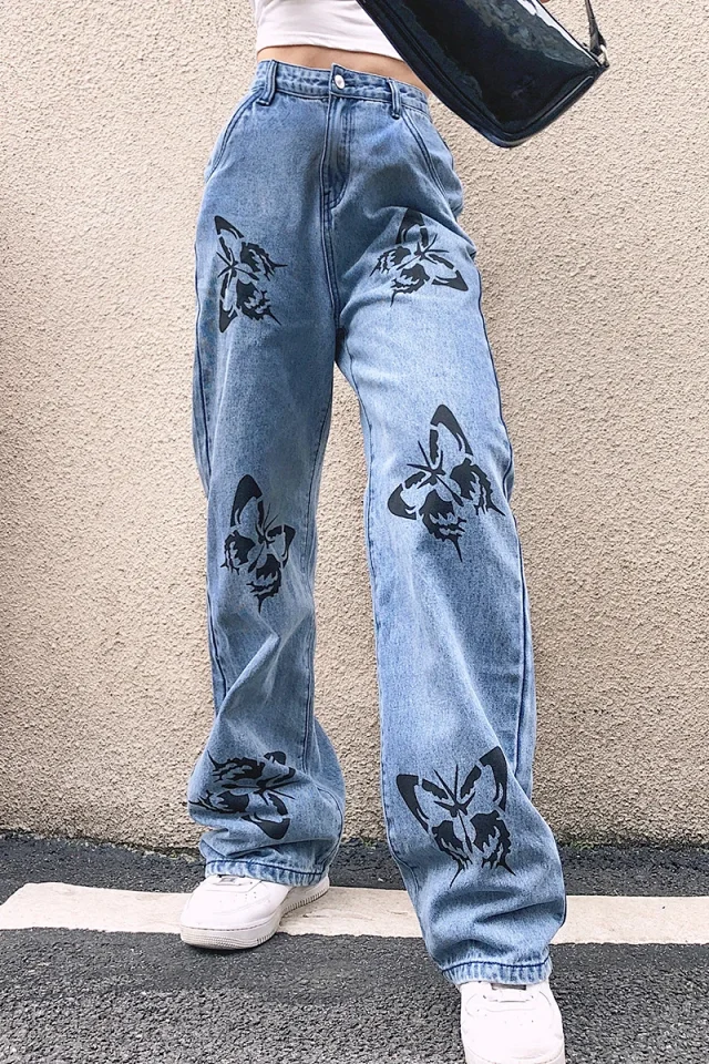 Designer Loose Print Denim Pants Detail