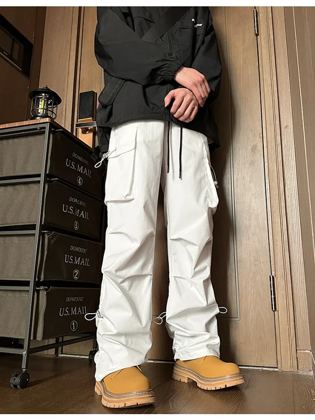 Men's Spring Hiphop Vintage Straight Cargo Pants Detail