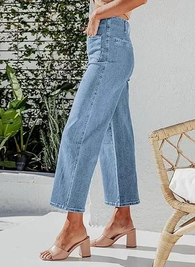 Retro Indigo Striped Wide-Leg High-Waist Jeans Detail