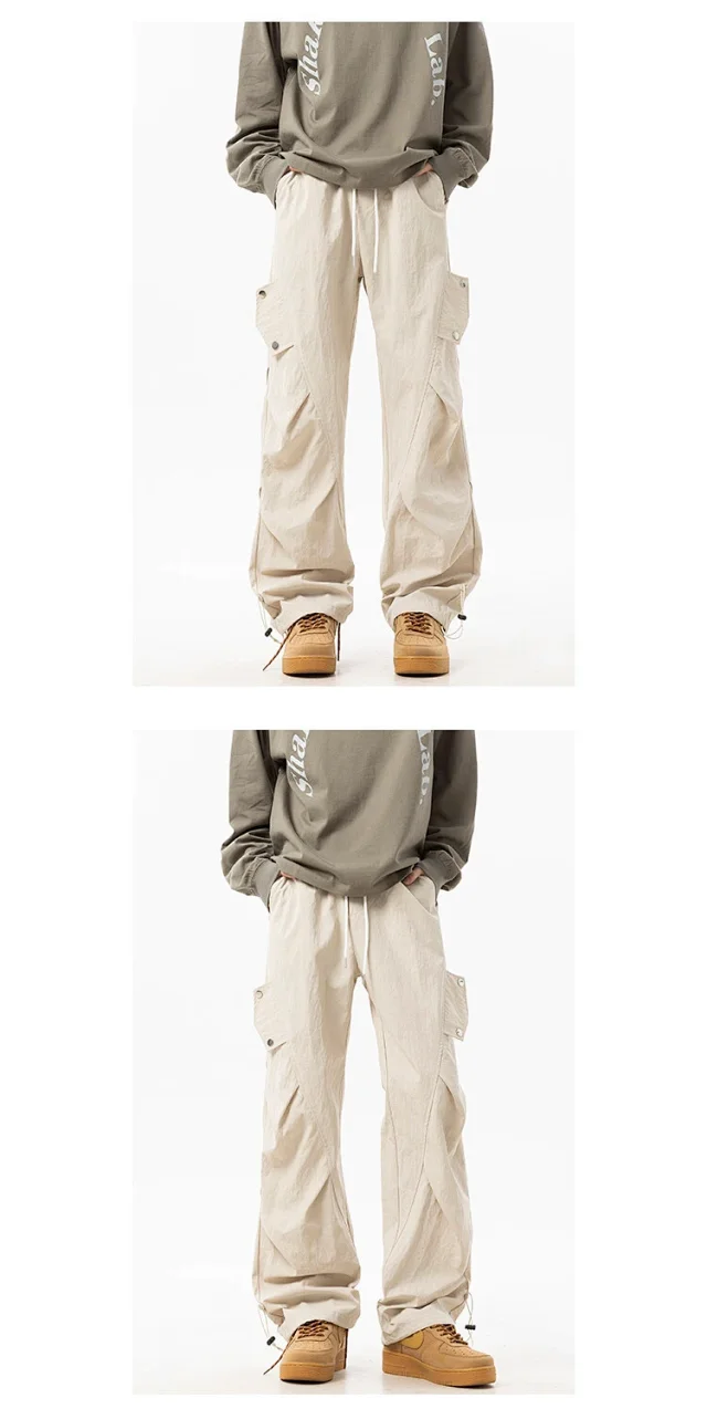 2025 Summer Men's Khaki Parachute Pants Detail