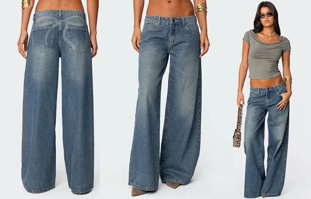 Women's Wide-Leg Printed Denim Pants Detail
