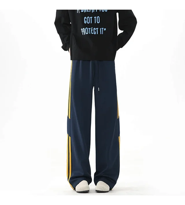 2025 Spring New US High Street Striped Patchwork Sweatpants for Men (Large Size, Wide-Leg, Loose & Casual Sportswear) Detail