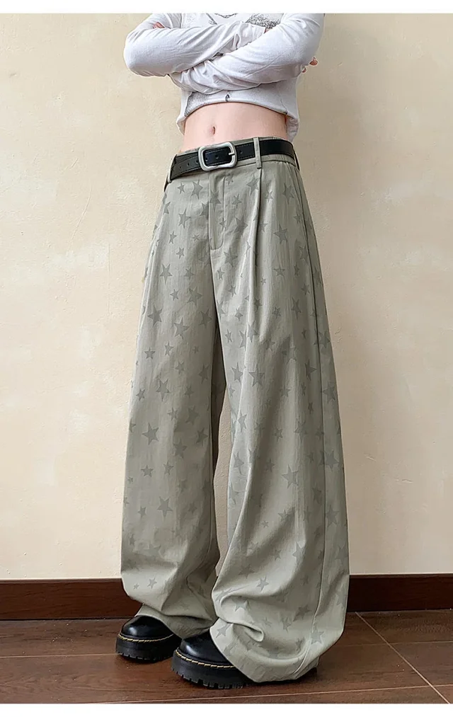 Men's Loose BF Straight Pants with Colorful Star Prints Detail