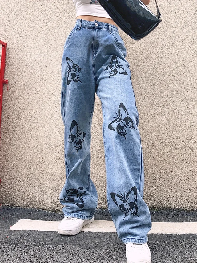 Designer Loose Print Denim Pants Detail