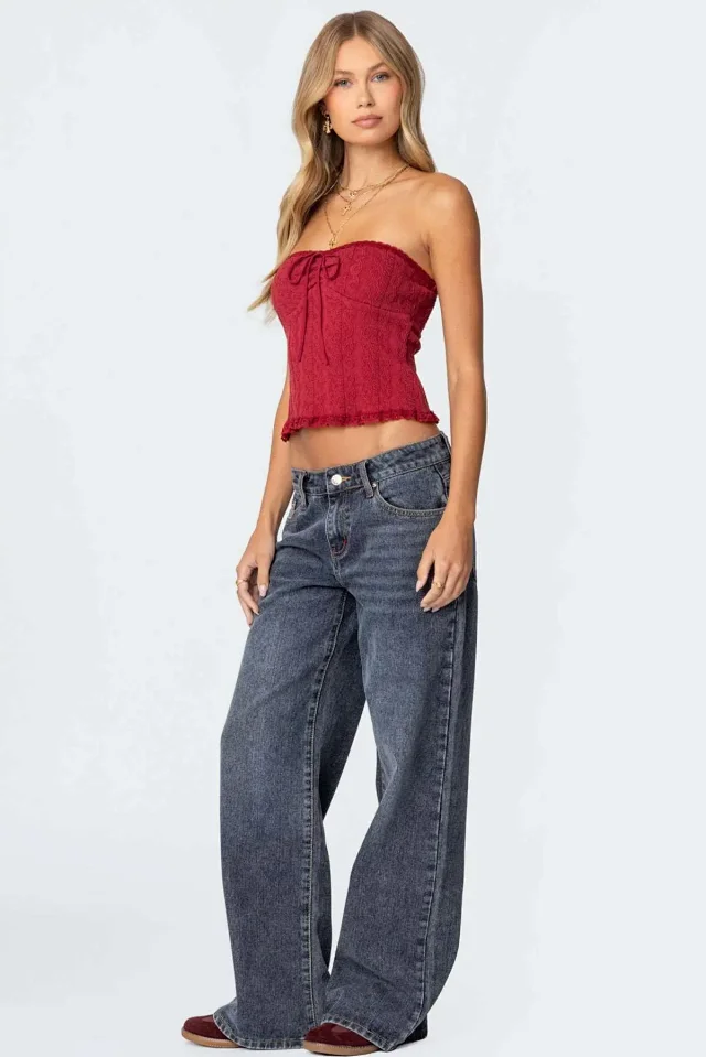 Wide-Leg Low-Waist Retro Denim Pants for Women Detail