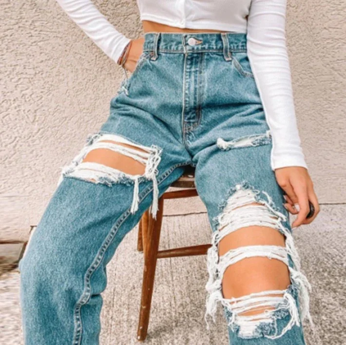 Retro Ripped Jeans for Women (Stock Available)