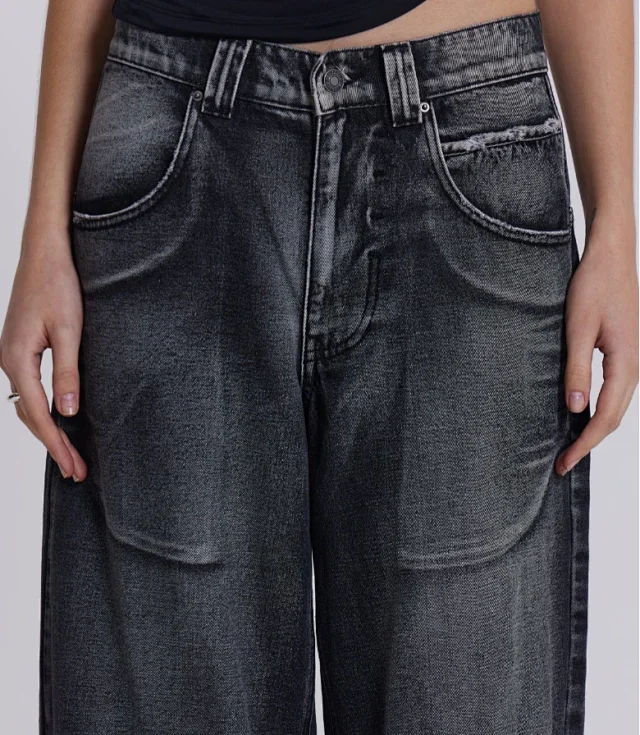Factory Direct Retro Wide Leg Denim Detail