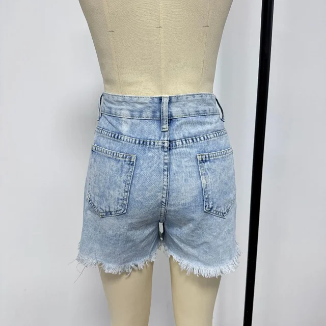 YI3016 High-waist Ripped Fringe Denim Shorts (Shipped) Detail
