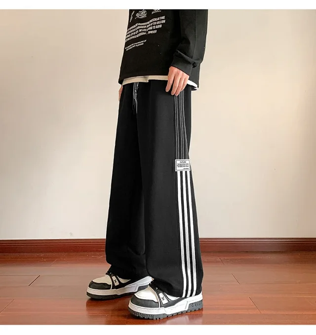 Japanese Oversize Men's Spring Retro Stripe Pants Detail