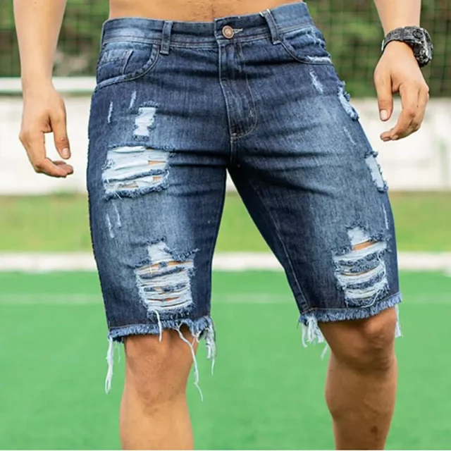 Men's Shorts: Fashionable Slim-fit Ripped Jeans (Direct from European/American Factories) Detail