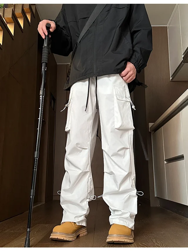 Men's Spring Hiphop Vintage Straight Cargo Pants Detail
