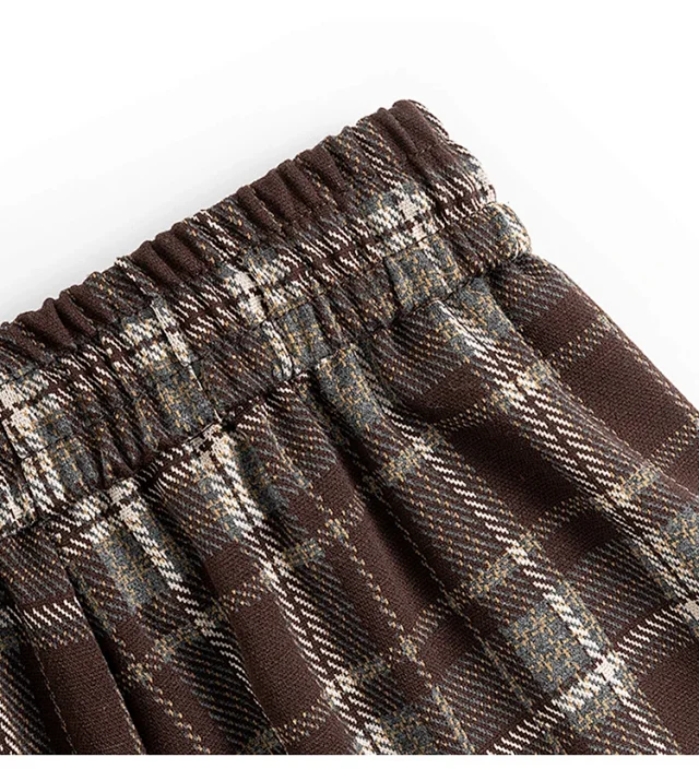 2025 Spring Maillard Plaid Wide-Leg Pants Detail
