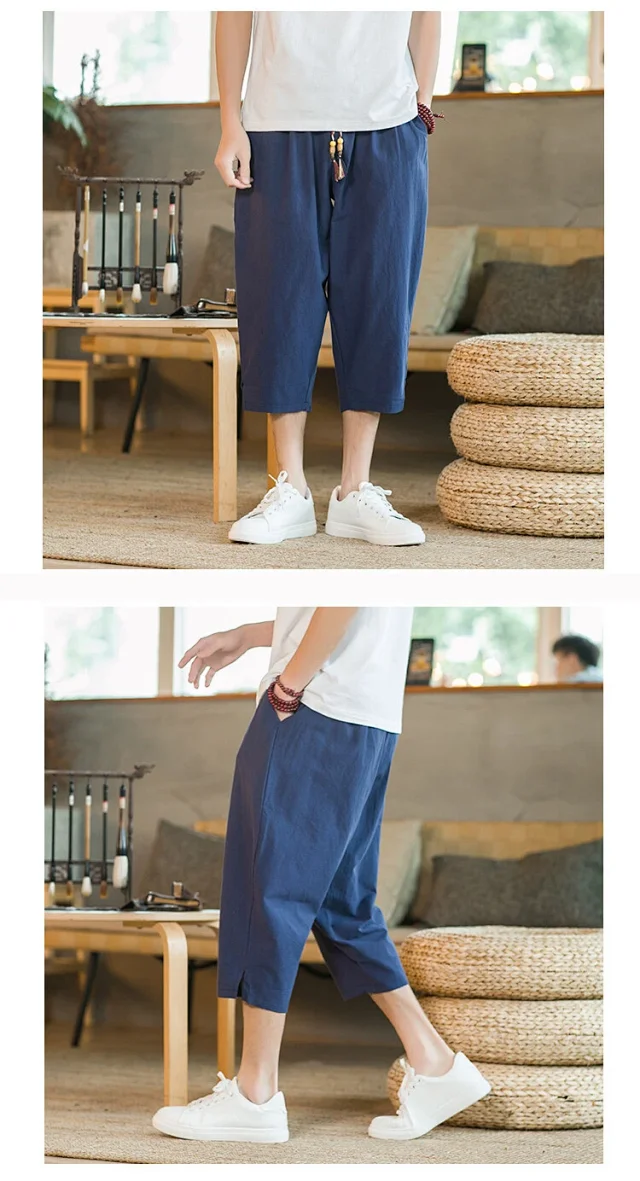 Men's Summer Cotton Cropped Pants Detail